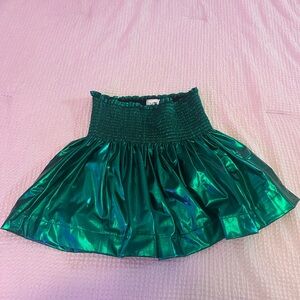 Green Smocked Bubble Mini Shorts